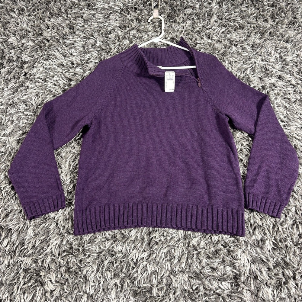 Christopher & Banks Purple 100% Cotton Asymmetric Quarter Zip Sweater XL 8200